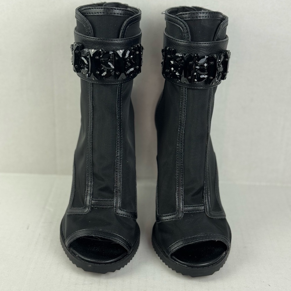 Karl Lagerfeld Women's US 7.5Blayze Black Mesh Ankle Pumps Peep Toes Shoes
